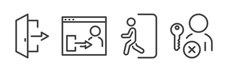 exit icon set, exit successful, user key, closed user page, vector line art, account, close door