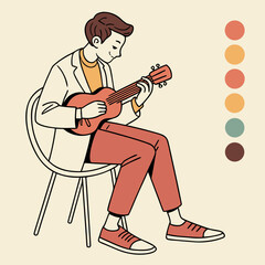 Man Playing Guitar Sitting On Chair