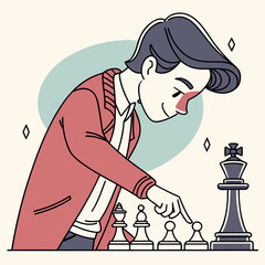 Man playing chess with strategic focus