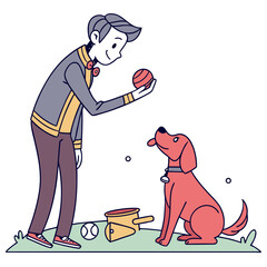 Man playing fetch with a red dog