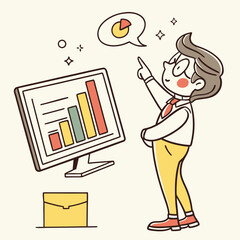 Man presenting business growth on computer screen