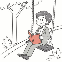 Man reading book on swing outdoors