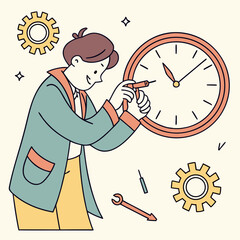 Man repairing a clock with tools and gears