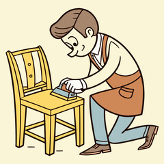 Man Sanding a Wooden Chair
