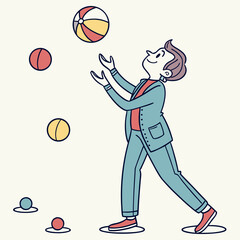 Man Skillfully Juggling Colorful Balls in the Air