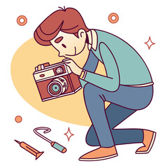 Man With Vintage Camera And Tools