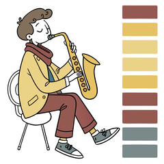 Musician playing saxophone in simple illustration style