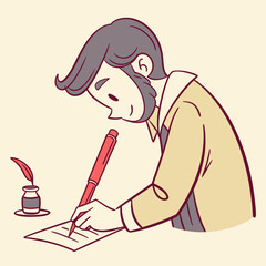 Man writing with a quill pen and ink
