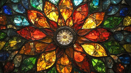Floral Stained Glass Radiance A Symphony of Colorful Patterns, Artisanal Beauty and Light Play