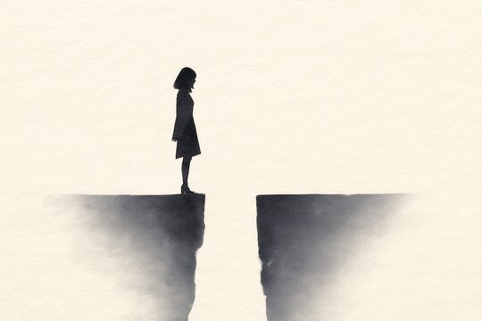 Person at the Edge Facing a Gap, Risk and Uncertainty Concept