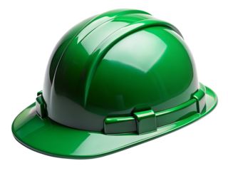 Green hard hat with full brim, isolated on white background.png