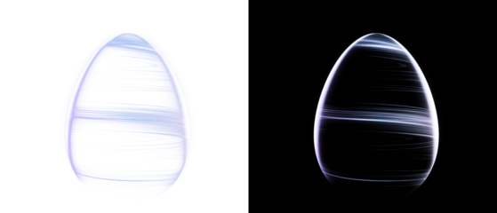 Easter egg with glowing curved lines on a PNG background. Futuristic holiday decoration. Neon bulbs in bright purple, pink, and blue.
