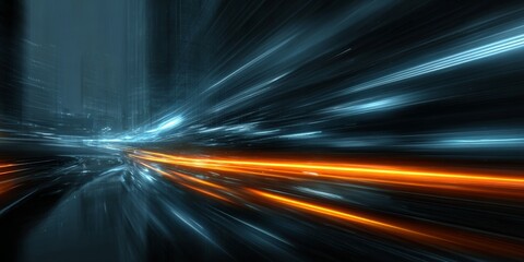 Dynamic Urban Nightscape with Vibrant Orange and Blue Light Streaks Showcasing Speed and Movement