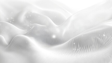 A close-up of soft white fabric with delicate folds and subtle sparkles creating a gentle, serene texture