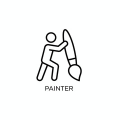 Simple Line Icon of Painter at Work with Brush