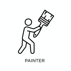 Simple Icon of Painter at Work with Large Brush, Illustration Style