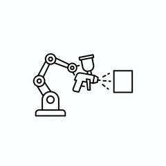 Robotic arm icon painting a square icon with a paint sprayer in an industrial setting