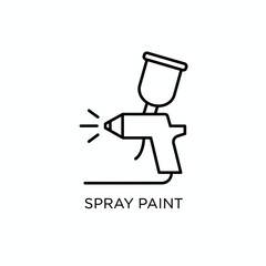 Simple line icon of a spray paint gun in action, spraying paint onto a surface