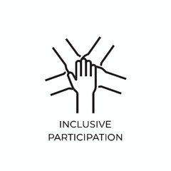Diverse hands coming together in unity and cooperation icon symbolizing inclusive participation and teamwork
