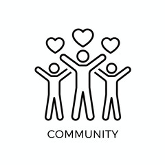 Simple line icon representing community and togetherness with people and hearts