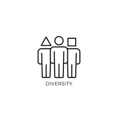 Simple line icon representing diversity among people in a minimalist graphic style