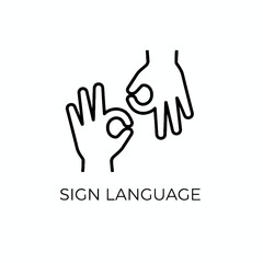 Simple line icon representing sign language communication between two hands
