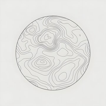Detailed topographic map illustration in a circular format showcasing contour lines and landforms
