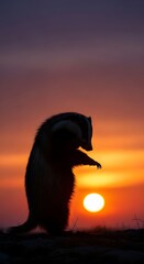 Badger Silhouette at Sunset - A Majestic Wildlife Moment.