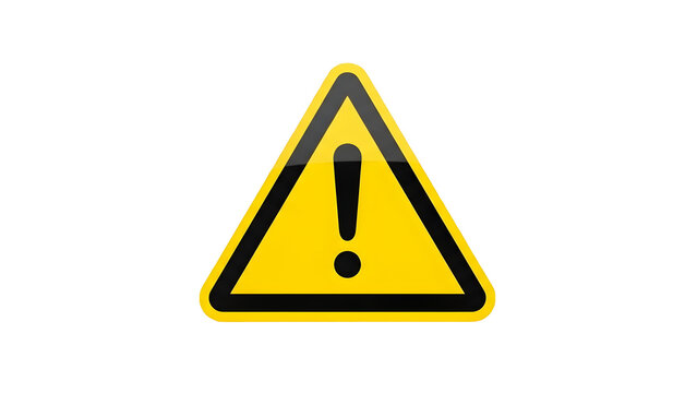 Yellow Caution Warning Sign with Exclamation Mark Isolated on White, Triangular Hazard Symbol for Safety, Attention, and Alert Concept, Glossy 3D Icon Design Element