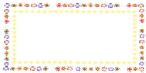 Double Rectangular Border with Colorful Outer Starbursts and Gold Inner Floral Icons on Black Backdrop