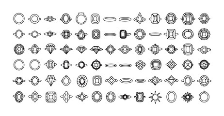 Luxury rings collection with diverse precious stones and engagement band silhouettes vector