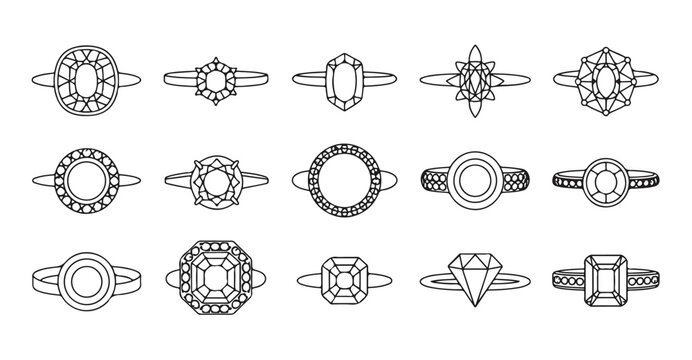 Collection of diamond engagement rings with different gemstone shapes