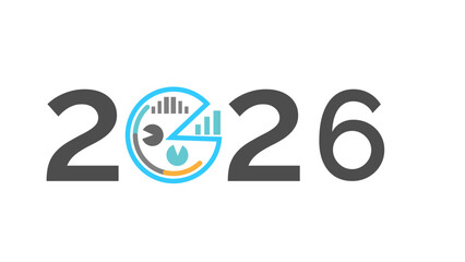 2026 number with incorporated business icons representing the business goals or targets, business  opportunities in new year 2026 concept vector  illustration on transparent background 