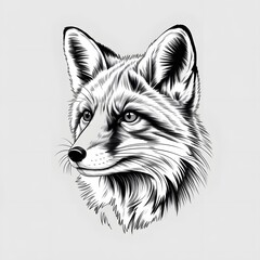 Fototapeta premium Detailed etching of a fox head showcasing its expressive eyes and fur texture