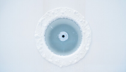 Whirlpool in a white bathtub with foam