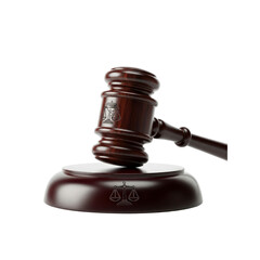 Wooden gavel and sound block with justice scales