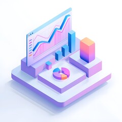 Fototapeta premium Isometric 3D illustration of data visualization with charts and graphs, representing business analytics and financial growth