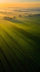Obraz premium Green Agricultural Fields Seen from an Aerial Perspective
