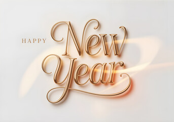 Luxurious Golden Happy New Year Typography with Light Glow on Elegant White Background