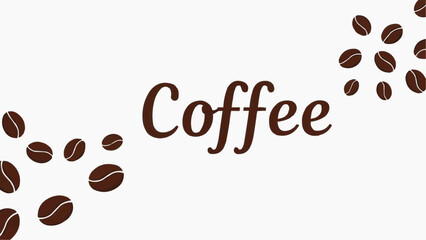 Obraz premium Brown coffee beans scattered around the word Coffee