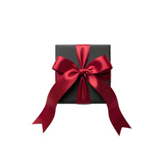 Black gift box with red ribbon bow