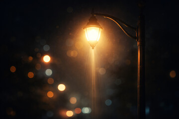 Night Street Light: Illuminated Urban Scene with Bokeh