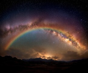 Milky Way and Rainbow over Mountains