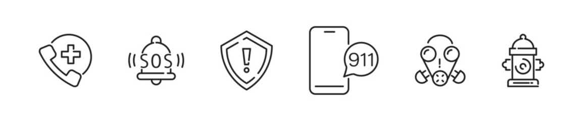Emergency line icon set. Emergency and accident linear icons collection. Sos. Vector illustration.
