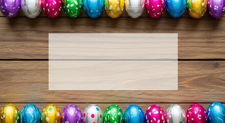 Colorful Easter Eggs on Wooden Tabletop for Celebration.