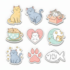 Cute Cat Stickers and Icons Featuring Adorable Feline Friends in Various Poses and Themes