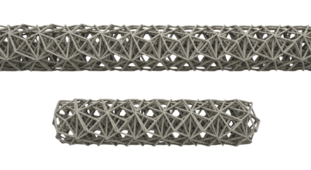 Two isolated, hyper-detailed horizontal borders with tightly interlocking greige geometric patterns resembling braided wire, against a transparent background. Concept of precise abstract geometry
