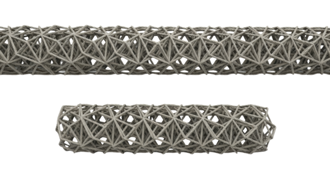 Two isolated, hyper-detailed horizontal borders with tightly interlocking greige geometric patterns resembling braided wire, against a transparent background. Concept of precise abstract geometry - Powered by Adobe
