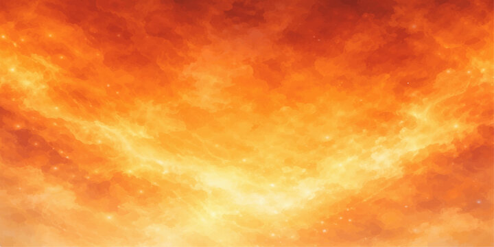A dramatic abstract fire background featuring a fiery explosion loop amidst a beautiful orange sunset sky with glowing red clouds and sunlight at dusk