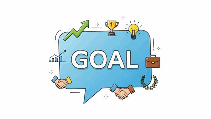 Goal Achievement Concept with Business Icons and Upward Arrow.